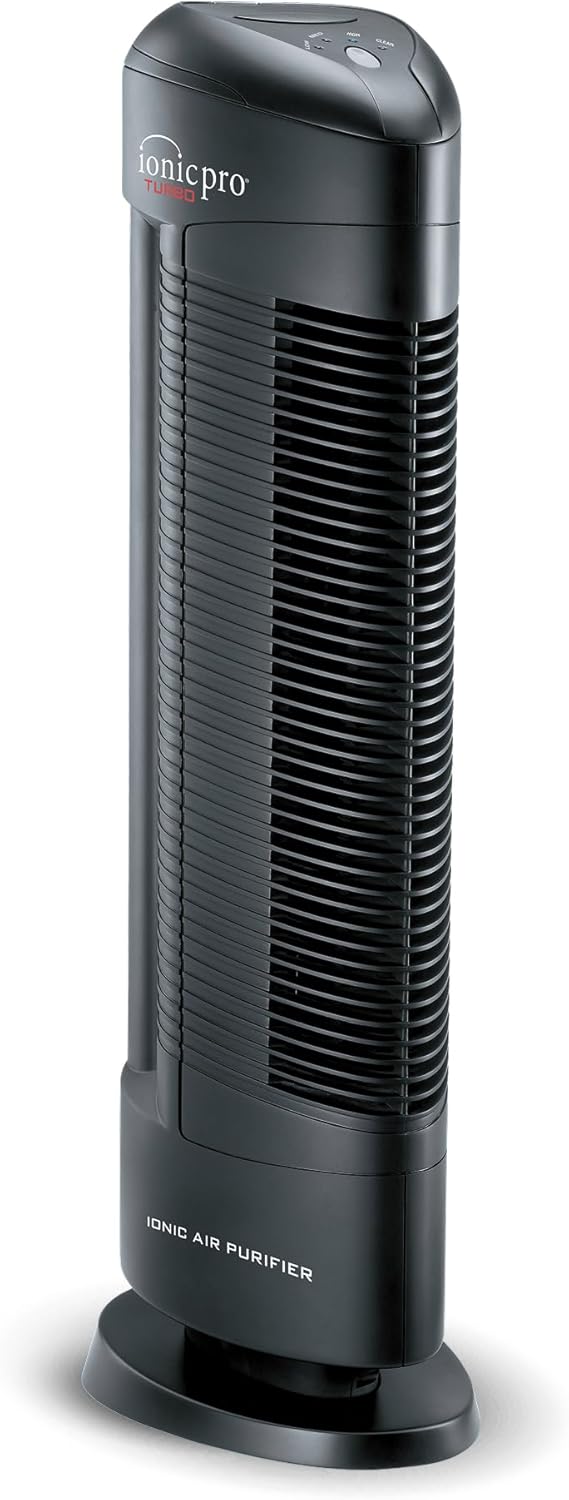 Ionic Pro Turbo (TA550) Ionic Air Purifier Tower for Home, Quiet Ionic Filterless Design, Covers Up to 500 Sq. Ft., Removes Odors, Smoke, Dust, and Allergens – Black
