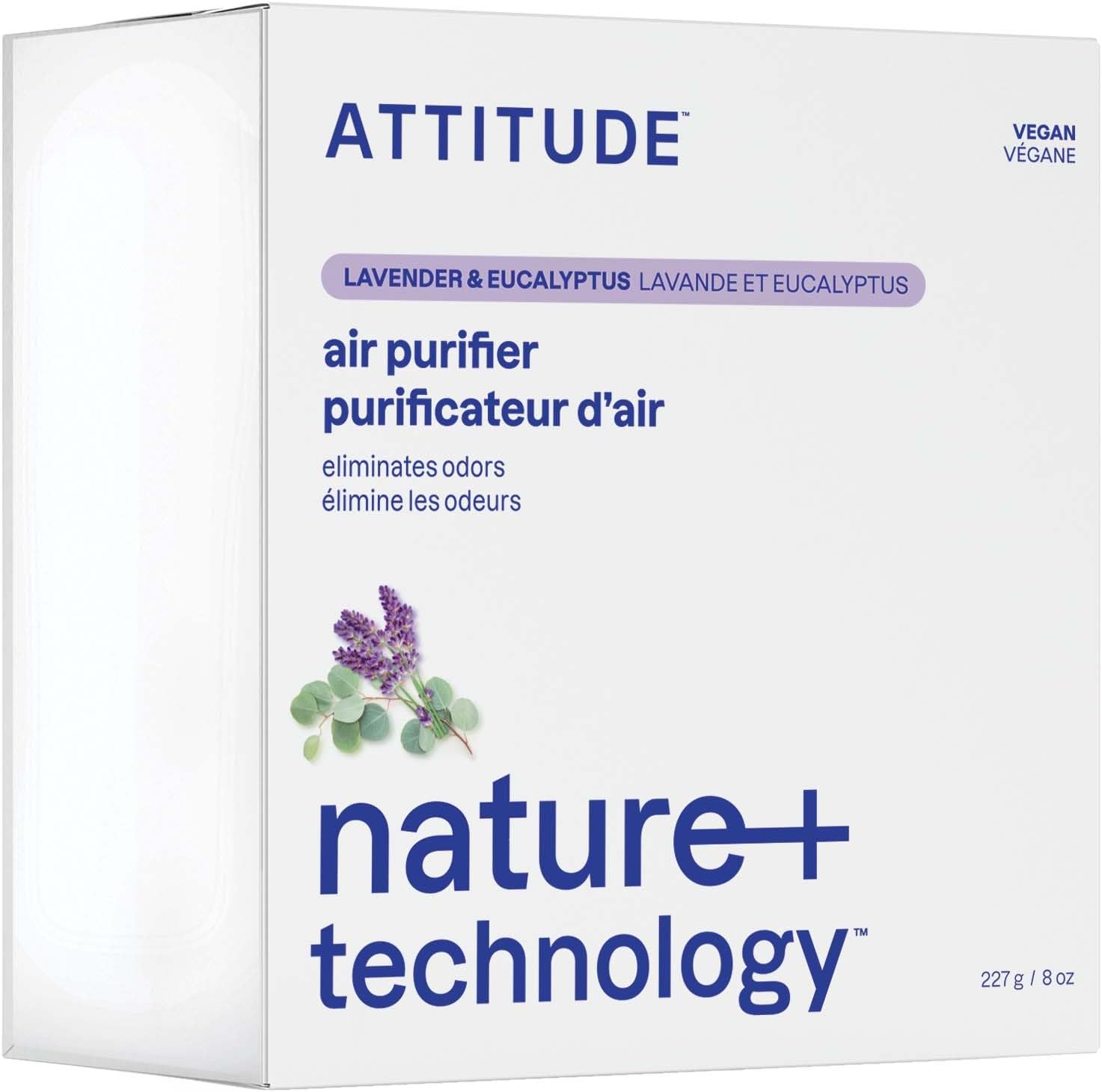 ATTITUDE Odor Eliminator with Activated Carbon, Plant-Based Air Purifier, Vegan, Lavender & Eucalyptus Scent, 8 Ounces