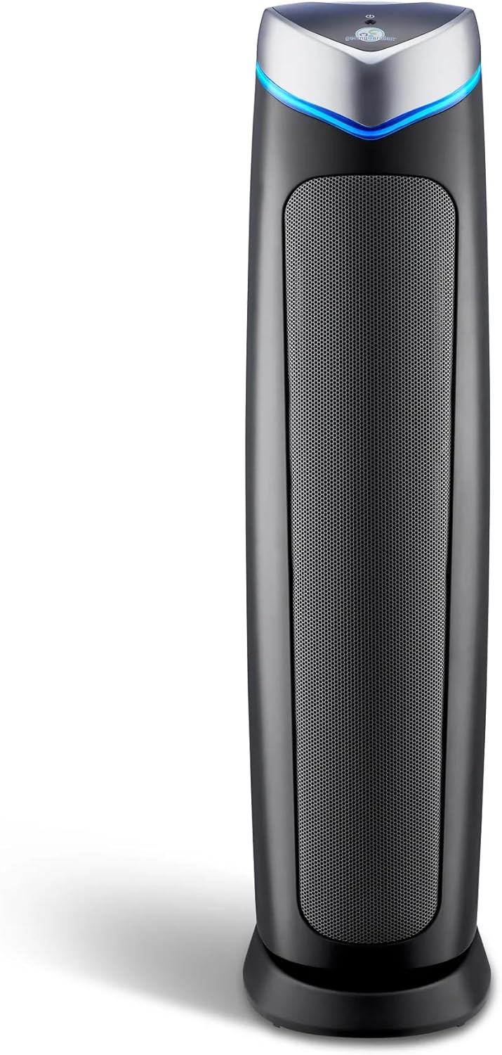 GermGuardian 5-In-1 HEPA Air Purifier for Home, Large Rooms Up To 915 Sq. Ft. with HEPA Pet Air Filter, UV-C Light & Odor Reduction, AC5250PT, 28" Tower, Gray