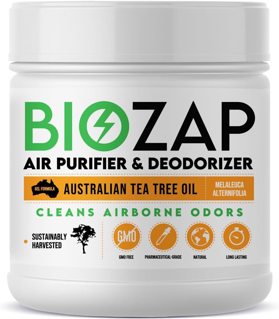 BioZap Air Purifier & Deodorizer (16-oz Jar) - Australian Tea Tree Oil Gel. Naturally Eliminates Odors in Basements, Crawlspaces, Gyms, Cars, Closets and More.
