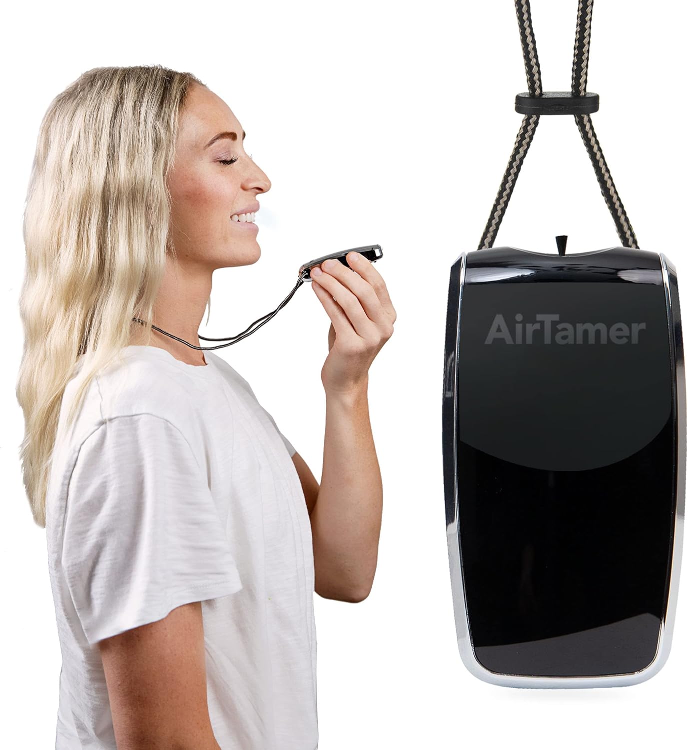 AirTamer A320 Rechargeable Personal Air Purifier, Proven Performance, Virus and Pollutant Tested*, Black with Leather Travel Case