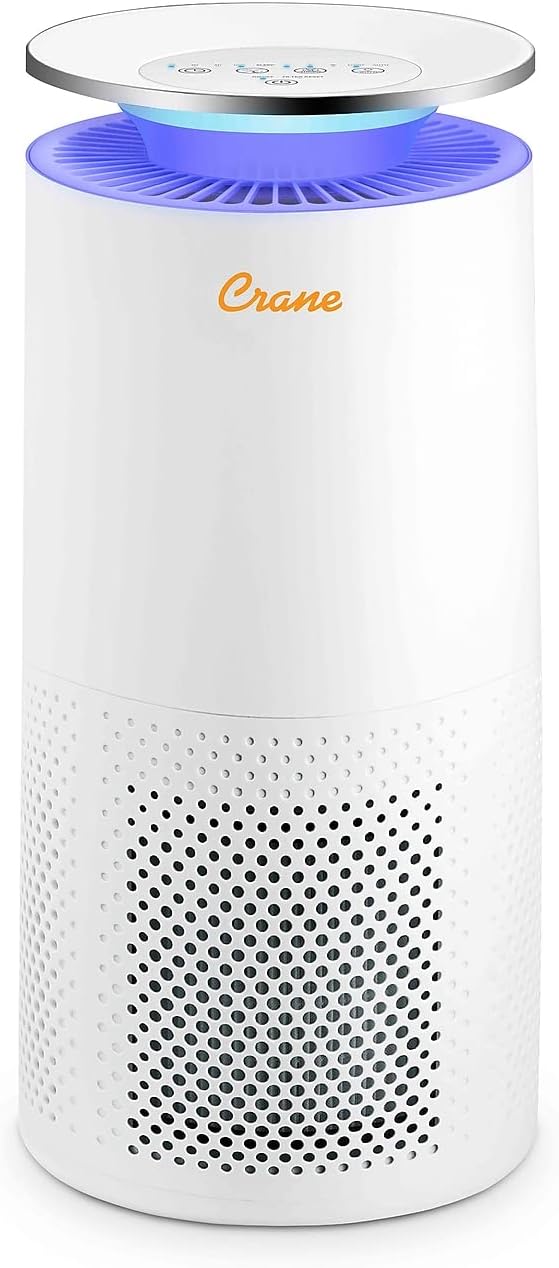 Crane True HEPA Air Purifier Pre-Filter & UV Light, Covers Up to 500 sq ft, Large Room Air Cleaner for Bedroom, Living Room, Nursery, or Office, Removes Dust, Pollen, Pet Dander & Wildfire Smoke