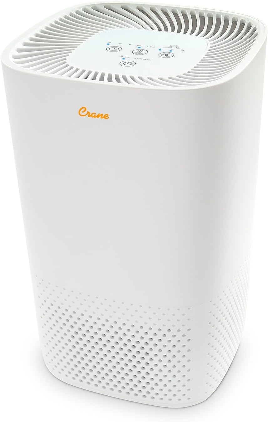 Crane True HEPA Air Purifier with UV Light, 3-Stage Filtration System with Pre-Filter, HEPA Filter, and UV Lamp, Air Cleaner for Bedroom, Nursery, or Office, Air Purifier for Wildfire Smoke