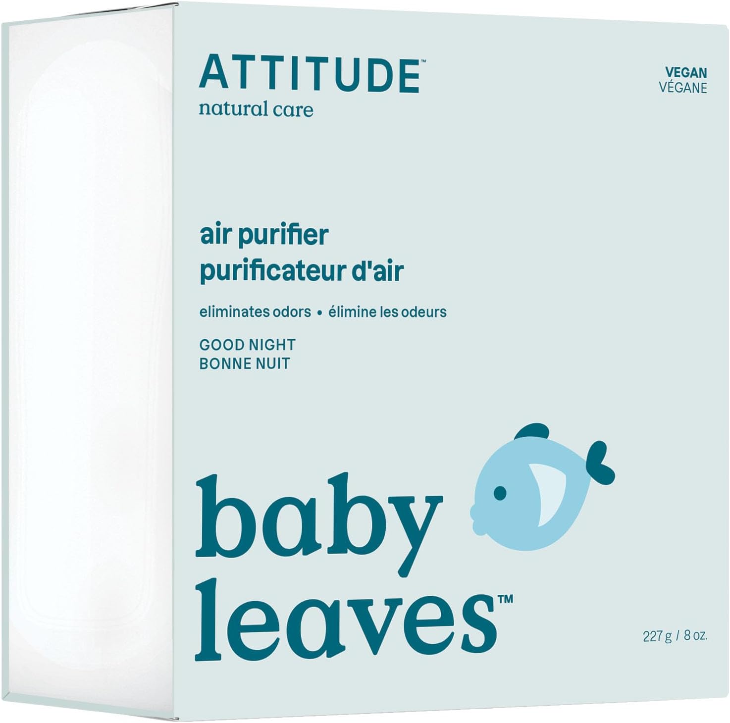 ATTITUDE Baby Air Purifier, Activated Carbon Freshener, Odor Remover, Plant and Mineral-Based, Vegan, Good Night, 8 Ounces