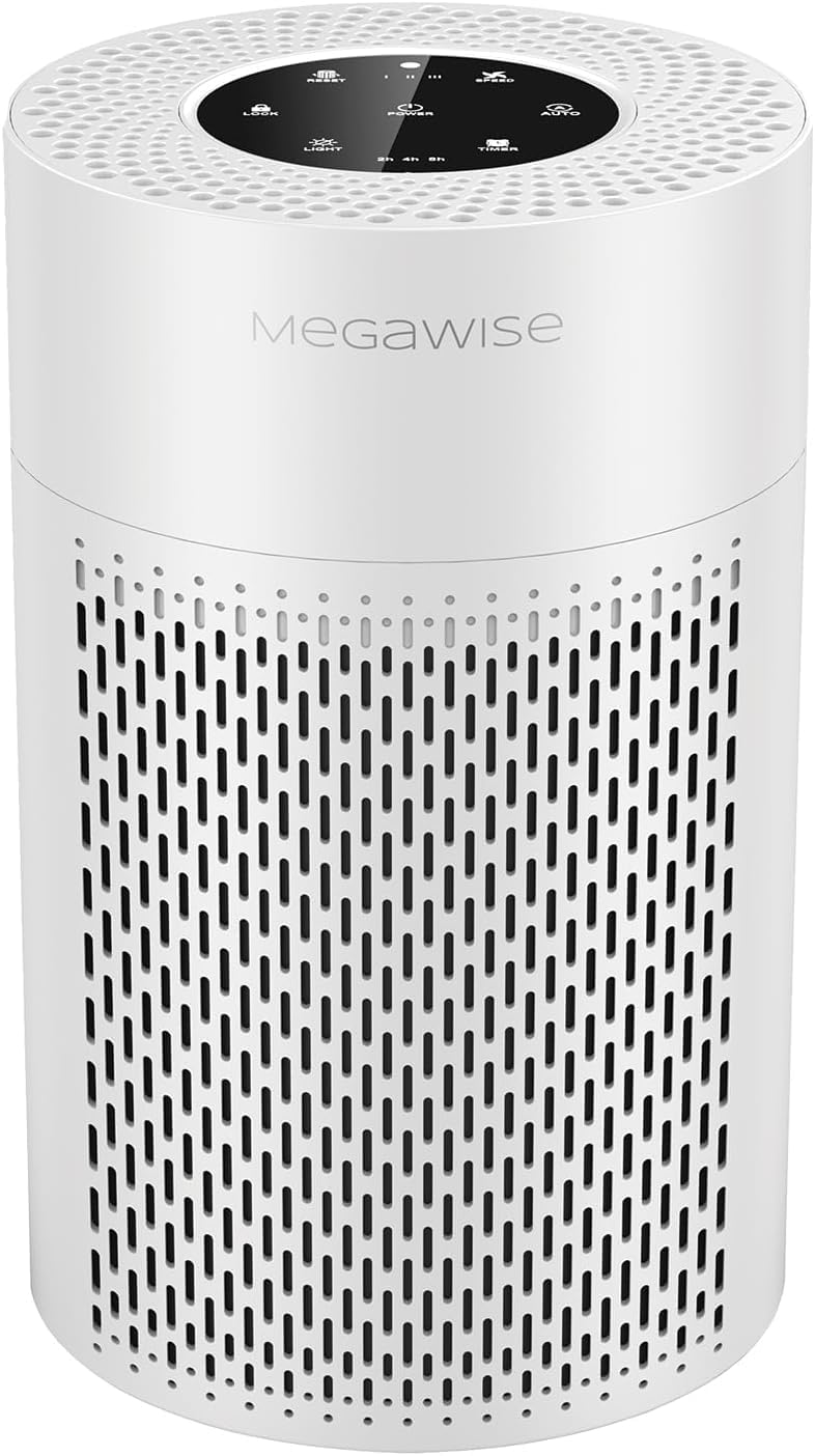 MEGAWISE 2025 Updated Version Smart Air Purifier for Home Large Room up to 1076ft², H13 True HEPA Filter with Smart Air Quality Sensor, Sleep Mode, Quiet for Smoke, Pets Hair, Odors, White