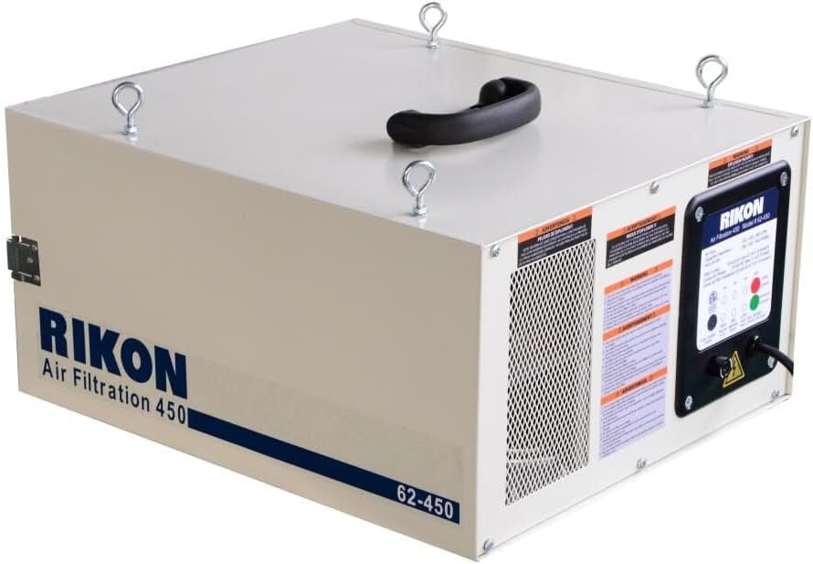 RIKON 62-450 3-Speed Remote-Controlled Air Filtration System (250/350/450 CFM) for large rooms up to 400 Square Feet - Circulates and Cleans Air 8 Times Per Hour!