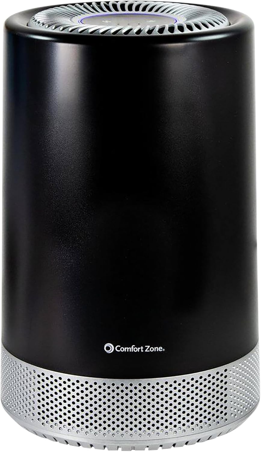 Comfort Zone CZAP101SBK H13 HEPA Air Purifier with WiFi App Control - Smart Air Filter & Cleaner for Home, Remove Dust, Odor, Pollen - Compact Ionizer with Timer & Night Light, 150 sq. ft.