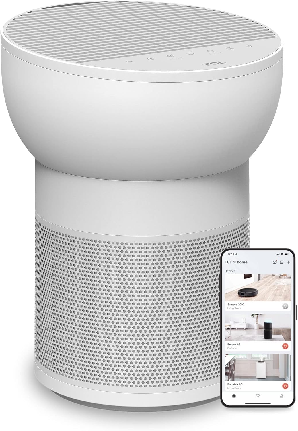 TCL Breeva A2 Smart Air Purifier with 4-Stage Clean, True HEPA (H13), Removes 99.97% of Dust/Bacteria/Odors & More, App & Voice Control, Auto Shield, Quiet, White (A215W)