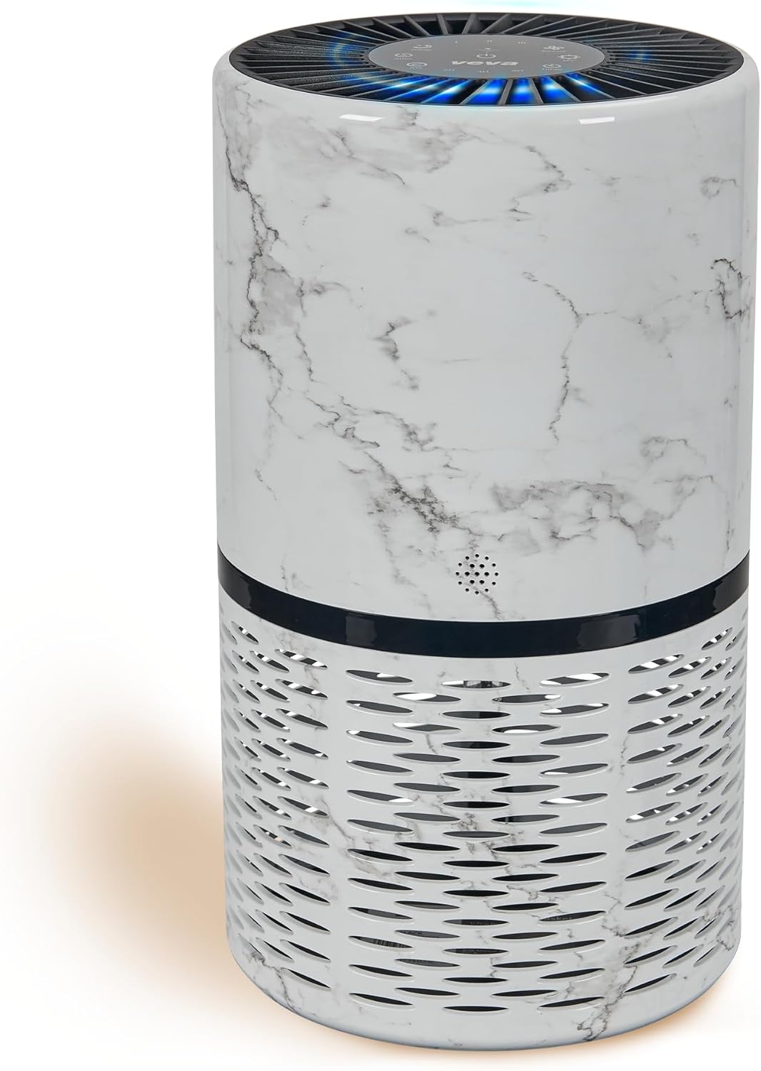 Veva White Circular Air Purifier, Compact and Modern with UV-C Light, HEPA Filter, 3 Speed Settings, Soft Light, 220 sqft coverage