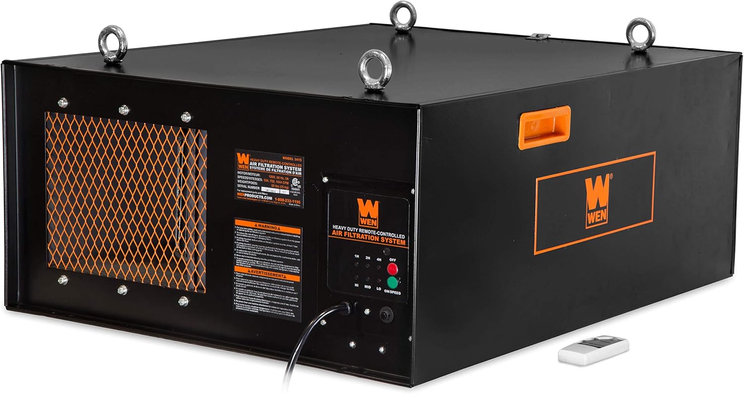 WEN AF1270 4.2-Amp 3-Speed Remote-Controlled Industrial-Strength Air Filtration System (750/950/1270 CFM) , Black