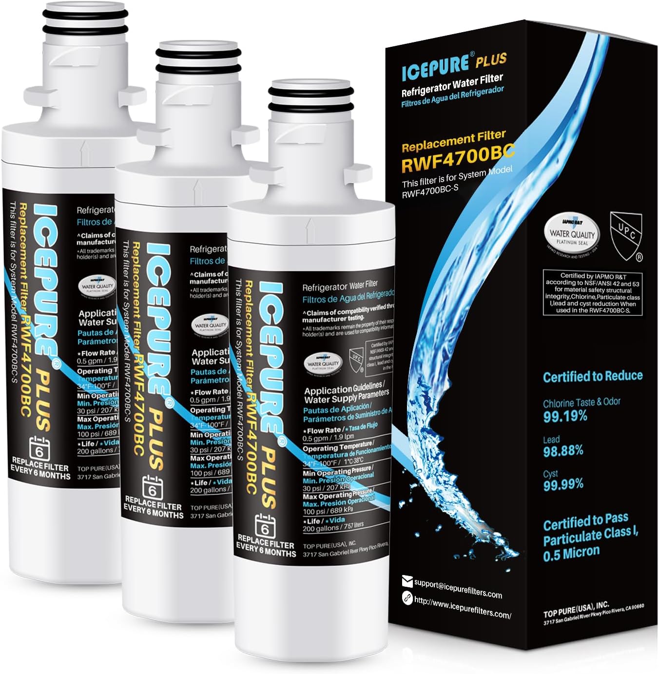 ICEPURE PLUS ADQ747935 NSF/ANSI 53 Certified Replacement for LG LT1000P, Kenmore Elite 9980 LT1000PC ADQ74793501 LT1000 MDJ64844601 RWF4700AC LFXS26973S Refrigerator Water Filter, 3PACK