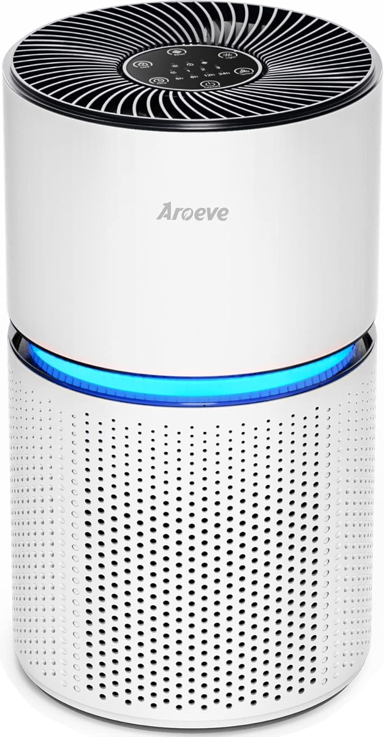 AROEVE Air Purifiers for Home Large Room Coverage Up to 1095 Sq.Ft Air Cleaner Impressive Filtration Remove Dust, Pet Dander for Office, Bedroom, MK03- White
