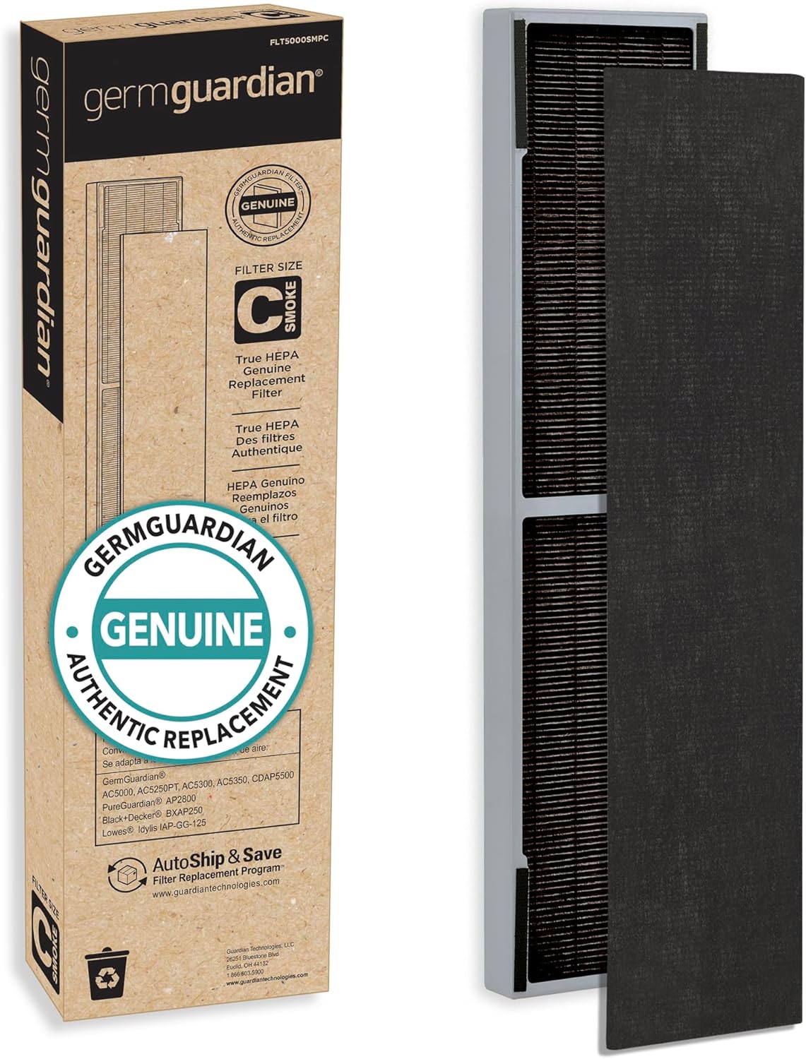 GermGuardian Filter C Smoke Clear HEPA Genuine Air Purifier Filter, for Wildfire Smoke, Odors, Removes 99.97% of Pollutants and Smoke Toxins, for AC5000, AC5250, AC5300, AC5350, CDAP5500, FLT5000SM