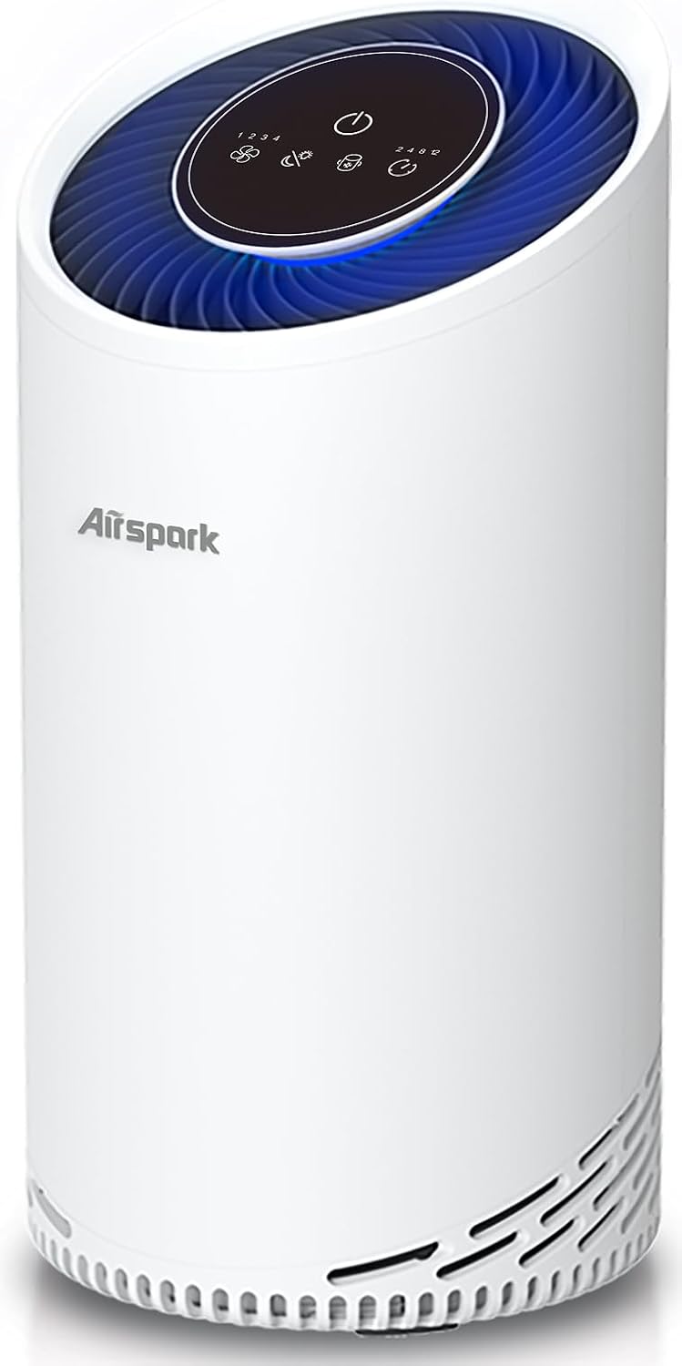 Air Purifiers for Home Bedroom Large Room Up to 2400 Ft² with Ture HEPA Sleep Mode 22dB Night Light. Airspark 4-Stage Air Filter Cleaner for Dust Pollen Smoke Smell Pets Daner Hair Odor Eliminator