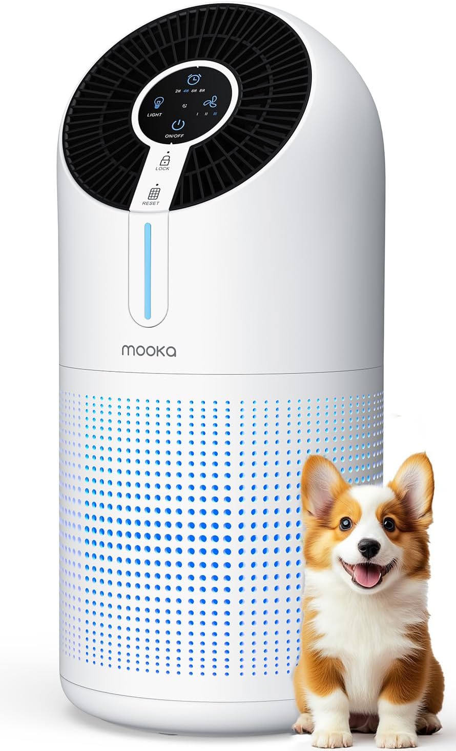 MOOKA Air Purifiers for Home Large Room up to 1095ft², H13 HEPA Filter Air Cleaner for Pets Bedroom Remove Smoke Dust Pollens Dander, Room Air Purifier with Timer Lock 4 Modes Night Light, M02