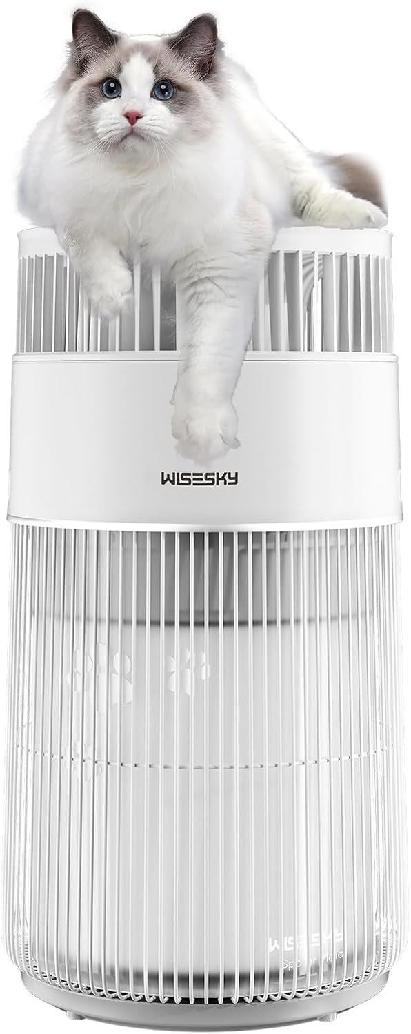 Pet Air Purifier, 3-in-1 HEPA Filter for Cat Hair Dander Odor Dust, for Home Large Room, Up to 1644 ft², Smart App Control, 360° Air Intake, W-Cat, White