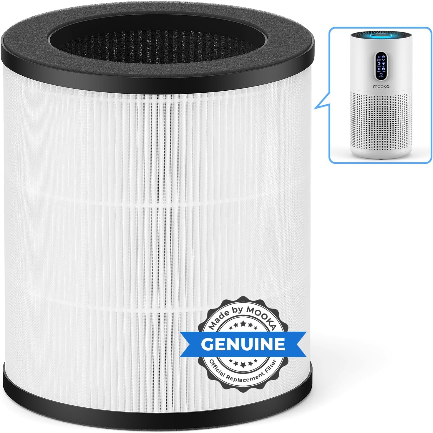 MOOKA B-D03 Official Air Purifier Filter, 3-in-1 True H13 HEPA Air Filter for Allergies, Smoke, Odor, Dander, Pollen, B-D03, 1 Pack, White