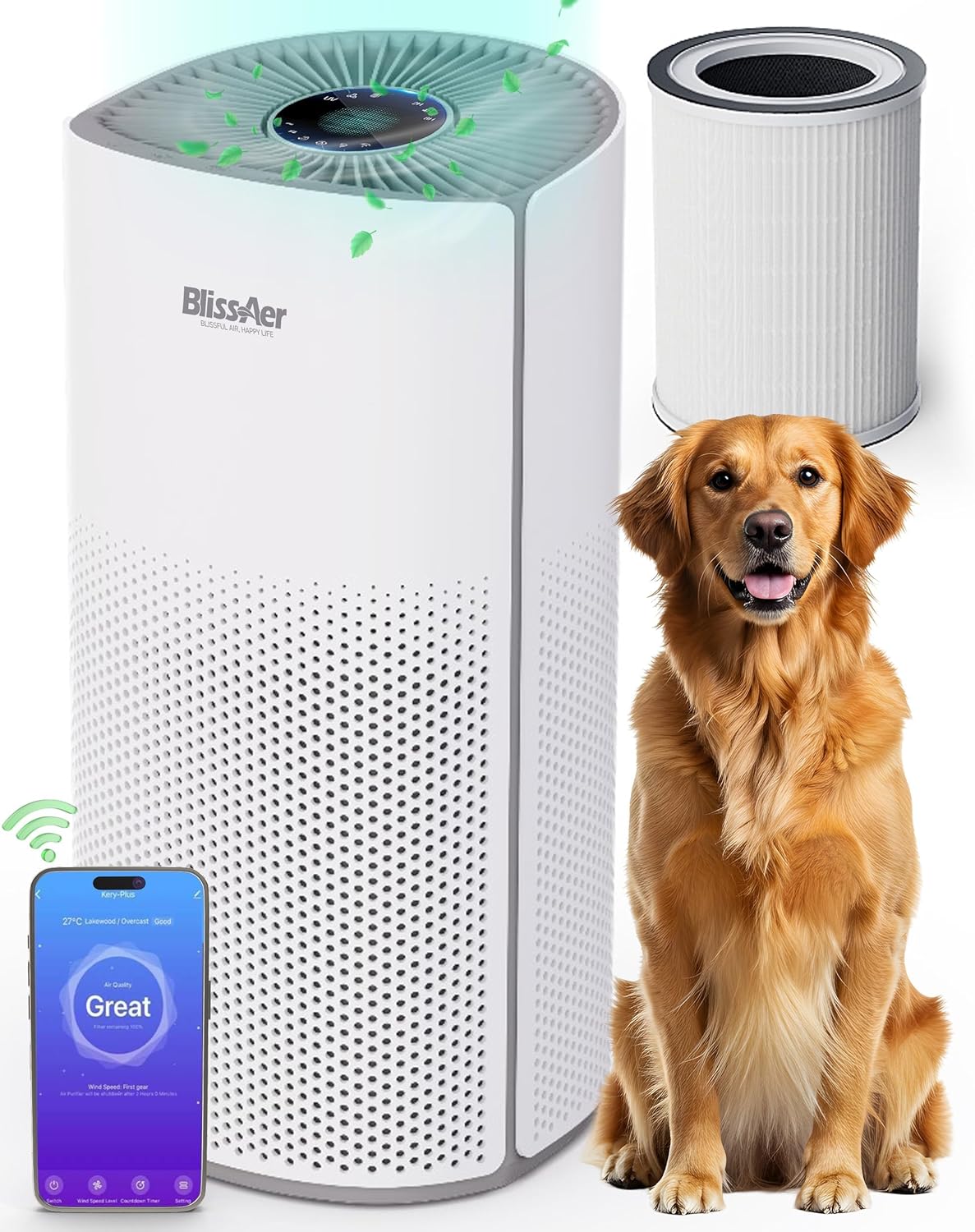 Air Purifiers for Home Large Room Pets Up to 1800 Ft² - Smart WiFi & Voice Control True HEPA Air Purifier For Home Bedroom Smoke, Dust, Pet Dander, Pollen, Sleep Mode - Kery Plus