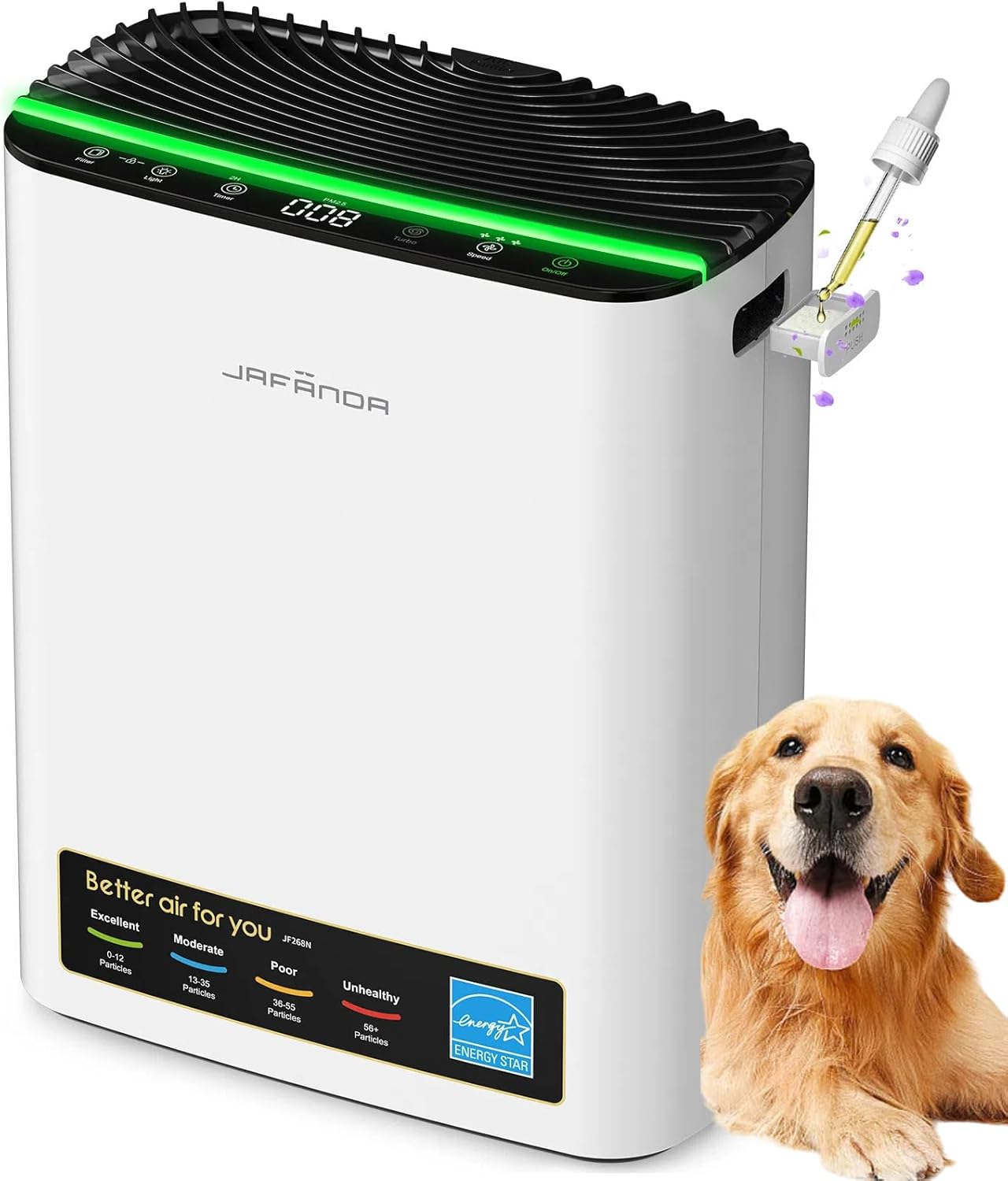 Jafända Air Purifiers for Home Cover Up to 1226ft², Allergen HEPA Air Filter with PM2.5 Sensor, Auto Mode& Timer, Aromatherapy, 22 dB Quiet Air Cleaner for Pet Dander,Hair, Allergies, Dust,VOCs
