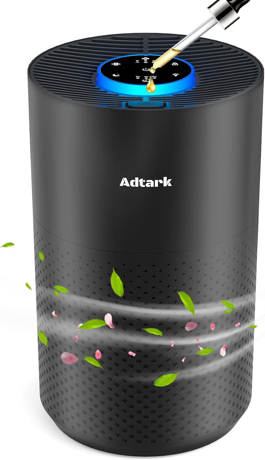 Air Purifiers for Home Bedroom, ADTARK Air Cleaner with H14 True HEPA 3-in-1 Filter, Sleep Mode & Aroma Function, 3 Light Modes, Room Air Purifier with 3 Timer for Office, Dorm, Hotel (Black)