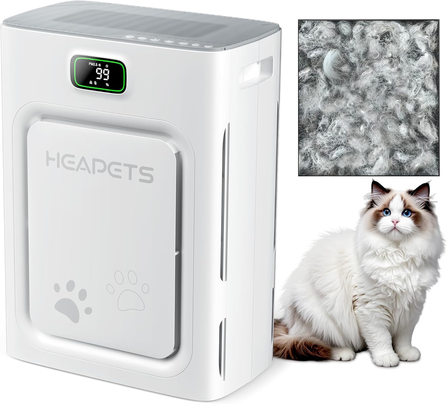 Pet Air Purifier for Home Large Room 2500 sq ft, H13 HEPA Washable Double-Sided Filter, Air Cleaner for Pet Hair Dander Odor Allergies Pollutant Smoke Dust, PM2.5 Air Quality Monitor, Auto Mode, Grey