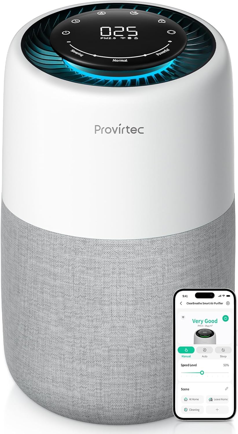 Air Purifier for Bedroom Home, 5-Stage HEPA Filtration System, Covers Up to 916 Ft² with PM2.5 Real-Time Monitor, Auto Mode, Smart WiFi, Reduces Allergies, Dust, Pollen, Pet Dander, Smoke