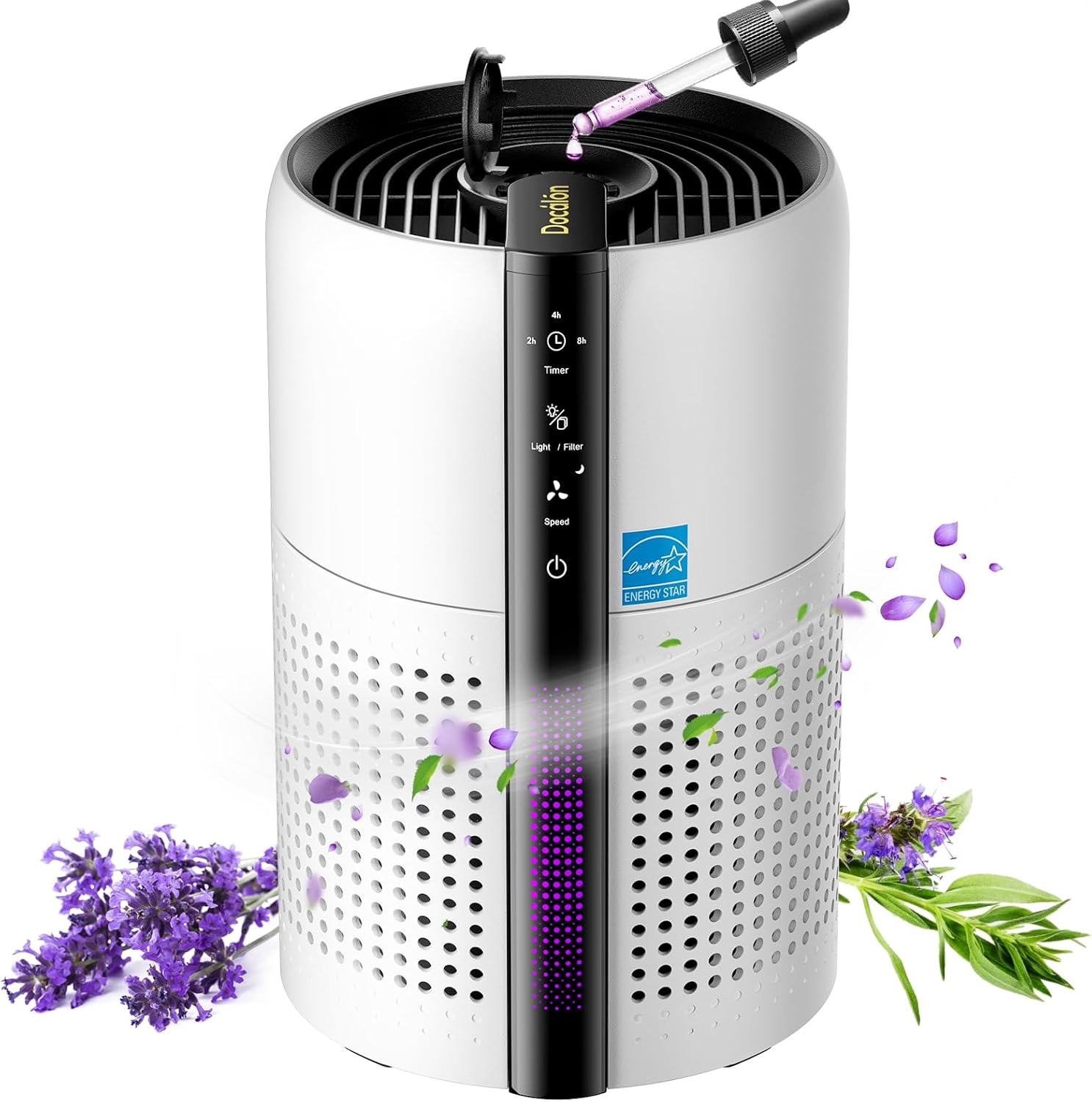 Air Purifiers for Bedroom With Reusable True 13 Filter, Covers up to 1800 Sq Ft. 4 Honeycomb Color Light for Baby Pet Hair Allergies Dust Smoke Odor,22dB Sleep Mode,AH085-White