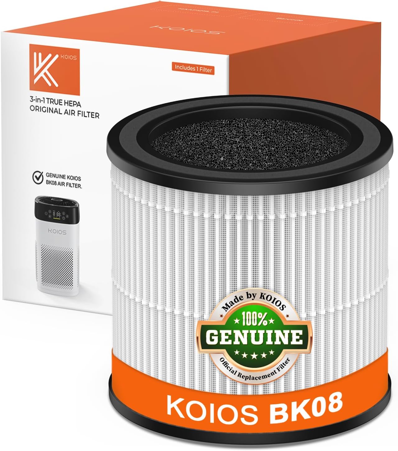 KOIOS BK08 Air Purifier Filter, Official Certified H13 True HEPA Replacement Filter Compatible with BK08 Air Purifier