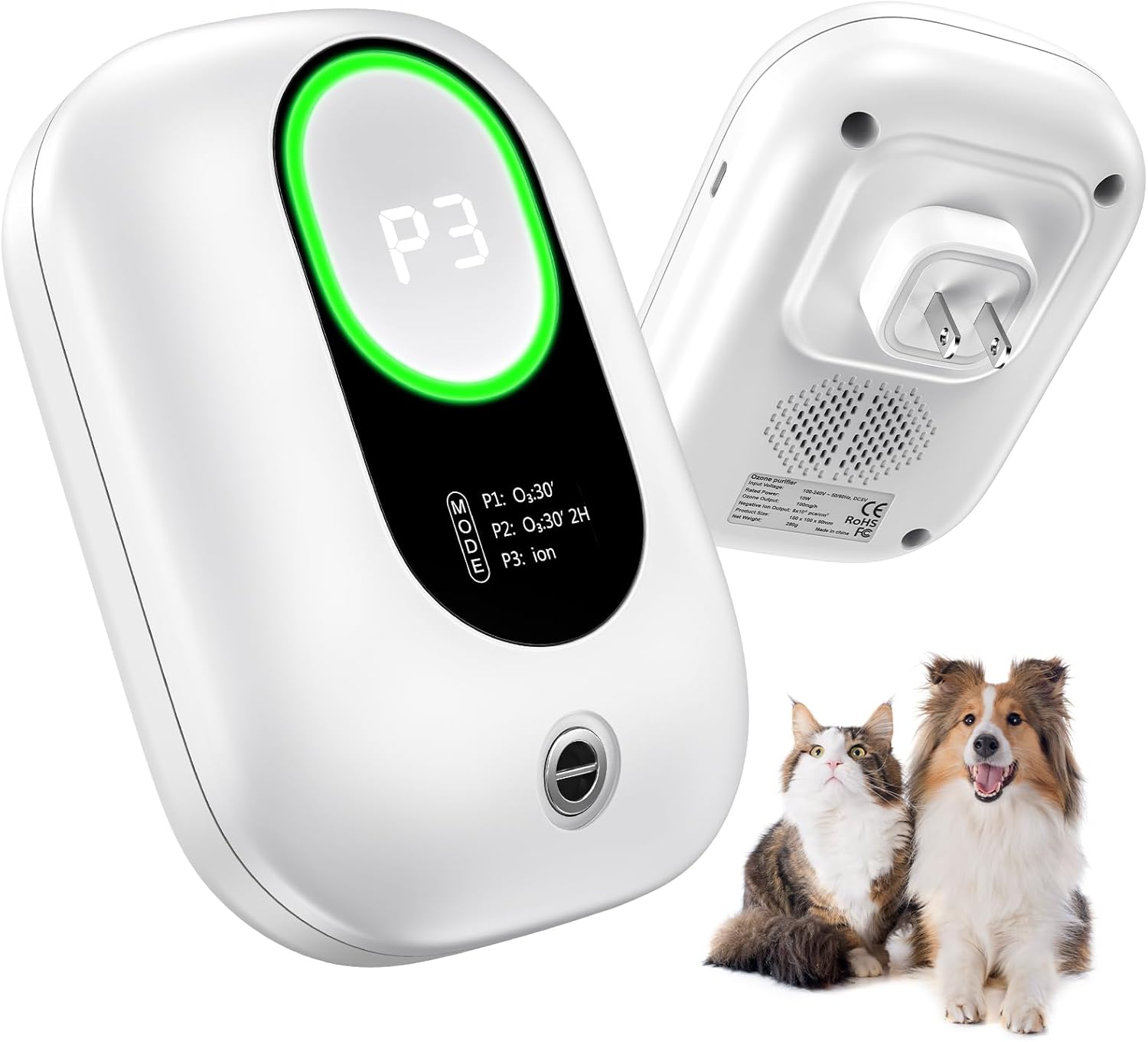 2-in-1 Negative Ion & Ozone Eliminator for Strong Odor 99% Cat Litter Deodorizer Dog Poof Odor Removal, Plug In Air Fresheners for Home Pets Toilet Wardrobe Shoe Garage Room Cabinet