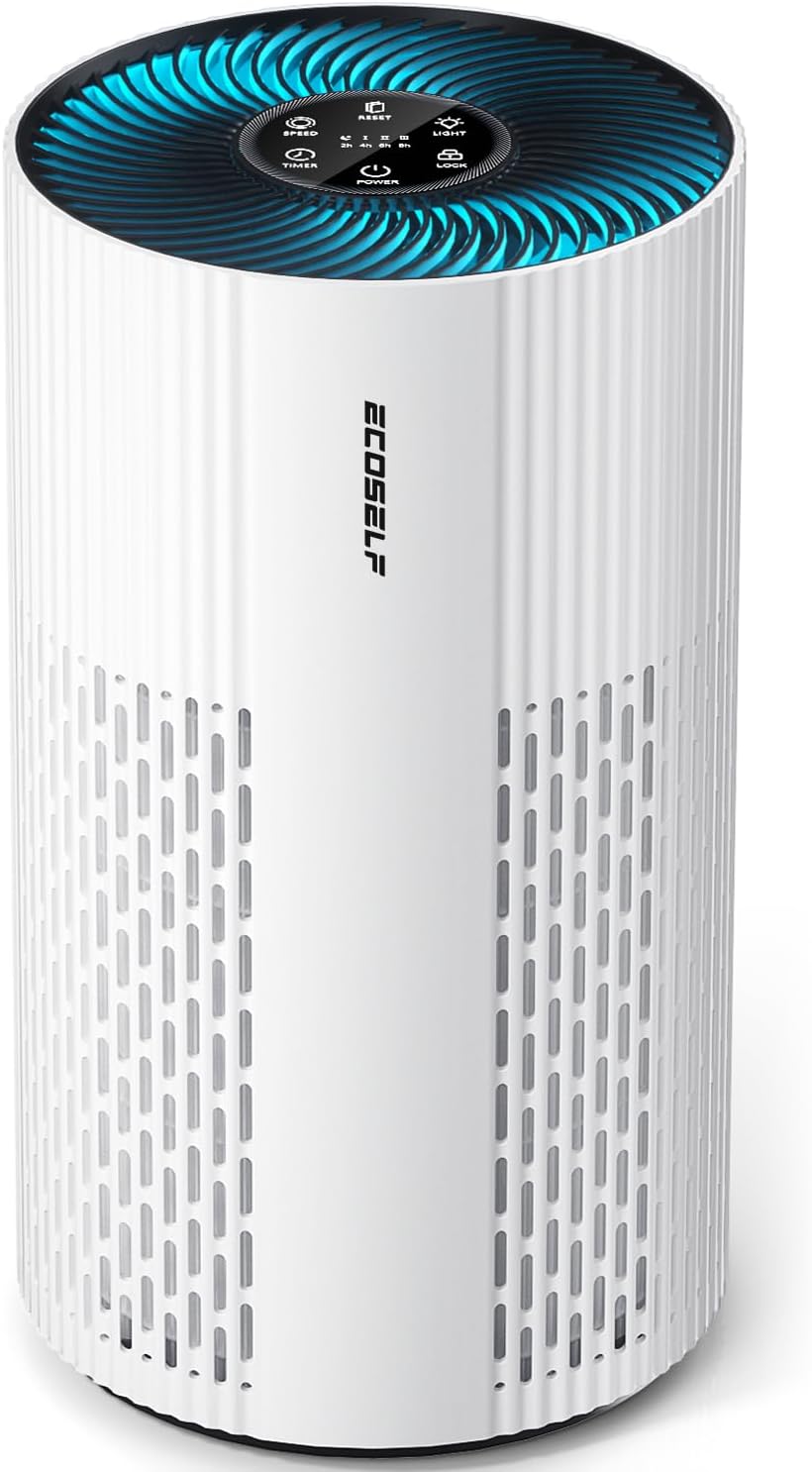Air Purifiers for Home Large Room Cover Up to 1500 Ft² with True HEPA Filter, 20dB Sleep Mode, 360° Air Intake & Outlet, Air Cleaner for Bedroom Pets, 7 Color Light, HAP604, Pure White