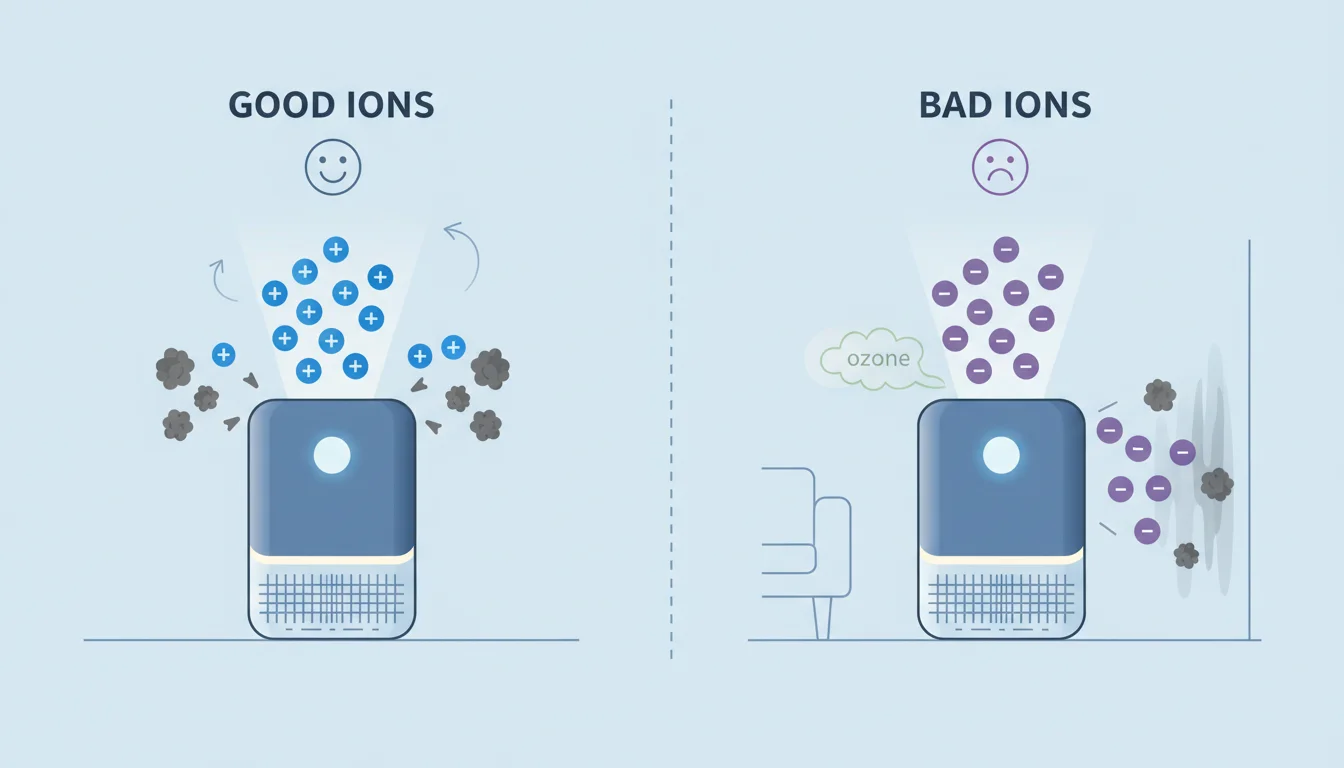 Illustration showing air purifier ionizer good or bad concept
