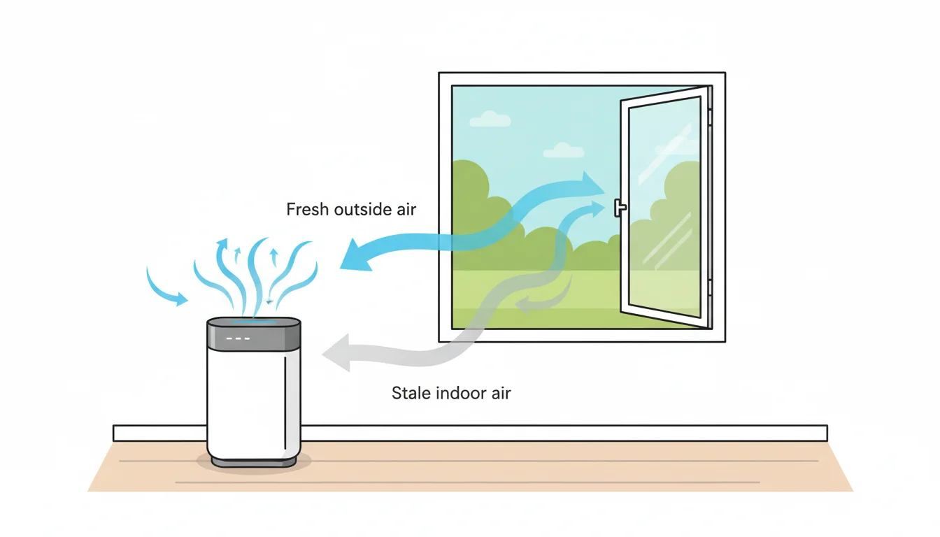 Illustration showing air purifier open window concept
