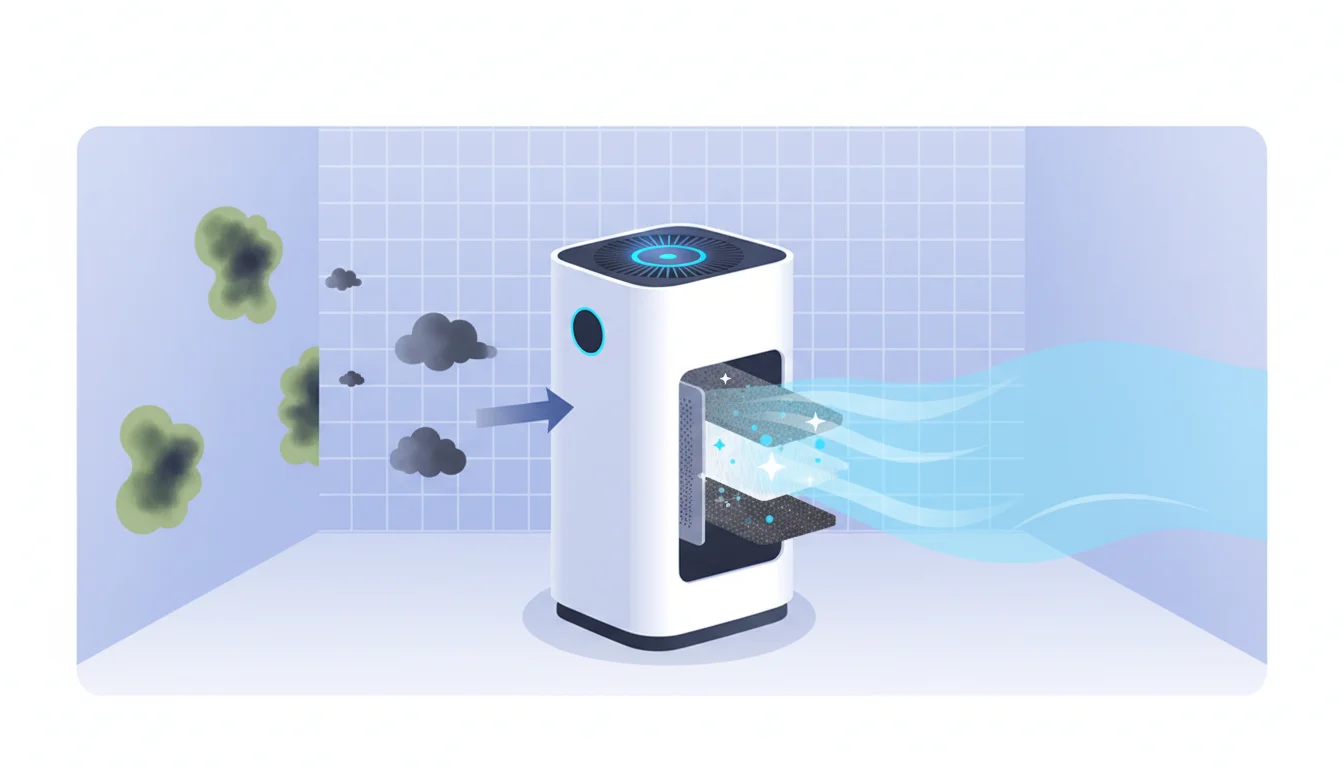 Illustration showing air purifier that removes mold concept