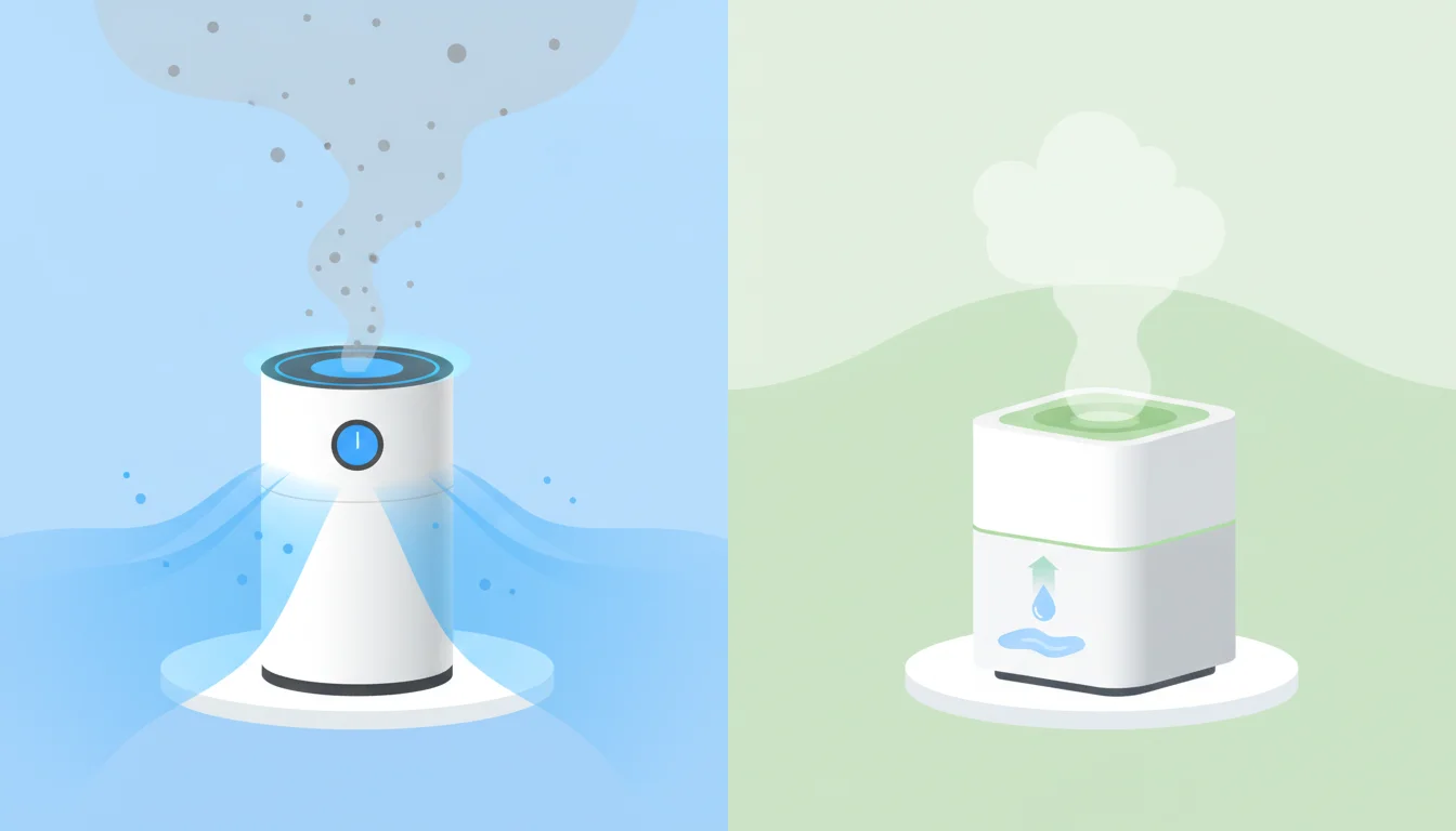 Illustration showing air purifier vs humidifier concept